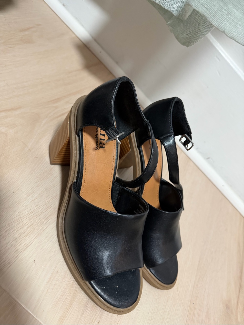 Ana Black Open-Toe Block Heel Sandals with Ankle Buckle